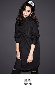七格格秋新品工装风衣 中长款个性时尚街头风衣 女 黑色 M