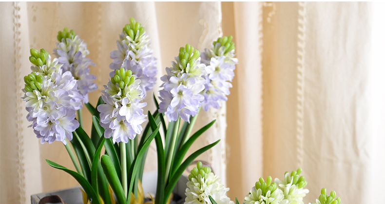 简约欧式木质仿真风信子花艺 花瓶客厅插花器装饰品摆件 紫色风信子