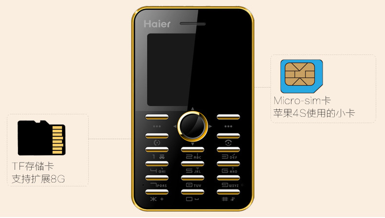 海尔(Haier) M312 移动/联通2G 卡片手机 儿童手机 珠光白