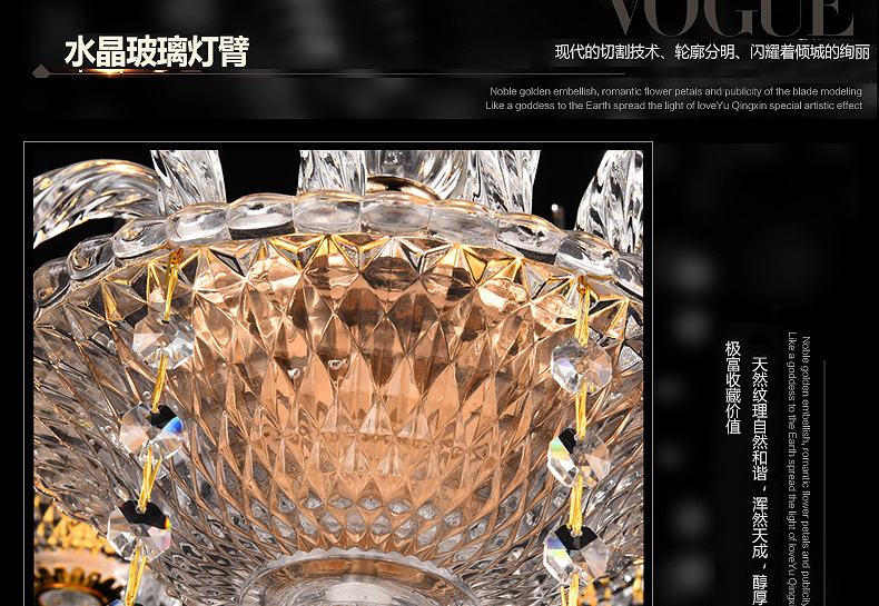 梵帝登 欧式蜡烛水晶吊灯客厅灯卧室餐厅灯具led奢华复古干邑色酒店大堂装饰灯饰 15头(直径90cm) 配5W蜡烛泡-led白光