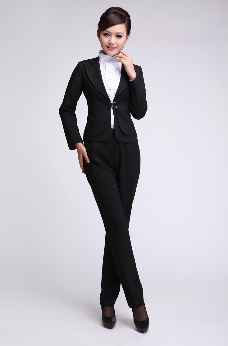 红衣主角2015新款OL职业女套装女士正西装套裙酒店美容师面试工作服 黑色 XXXL