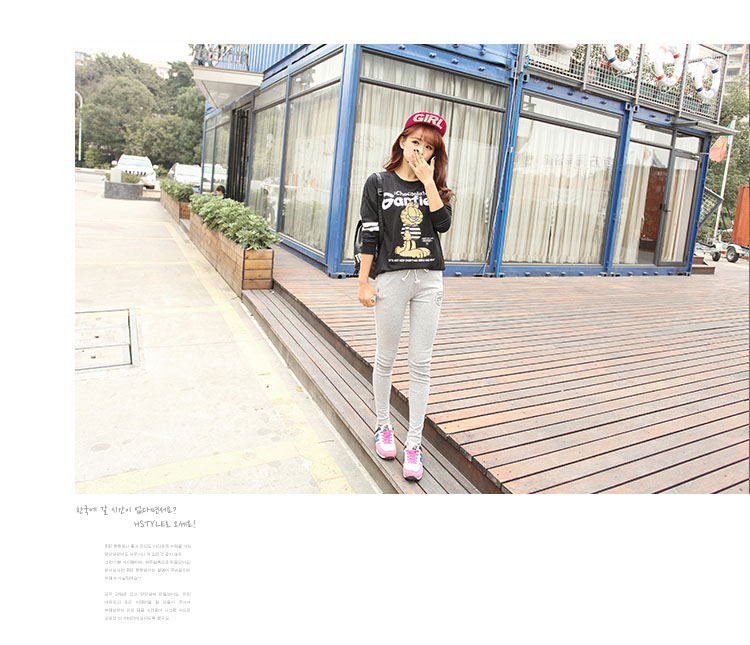 菲时力 2015新款韩版经典小脚运动休闲棉质显瘦长女裤XM-2FB105-A_K602 浅灰色 S