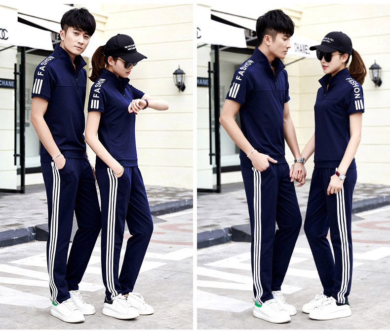 情侣运动套装男装短袖运动服饰夏季新款短袖长裤两件套休闲跑步健身服