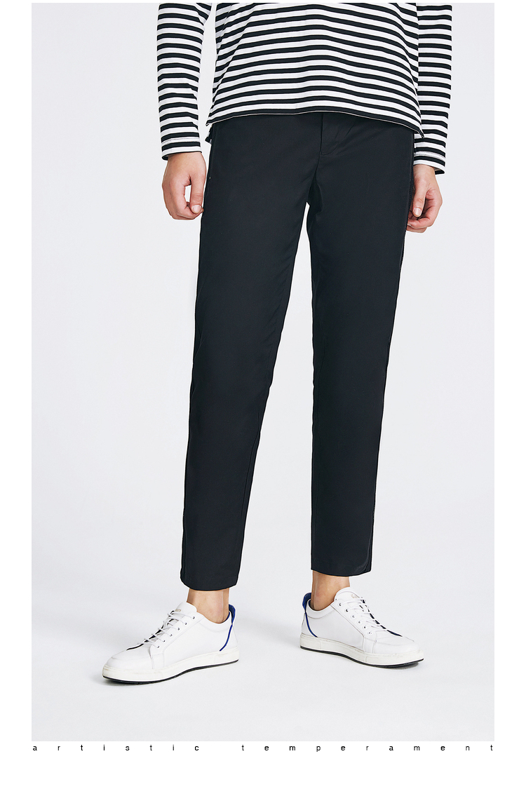 3181126510卡宾男装时尚纯黑色休闲裤2018春季新品青年中低腰长裤子