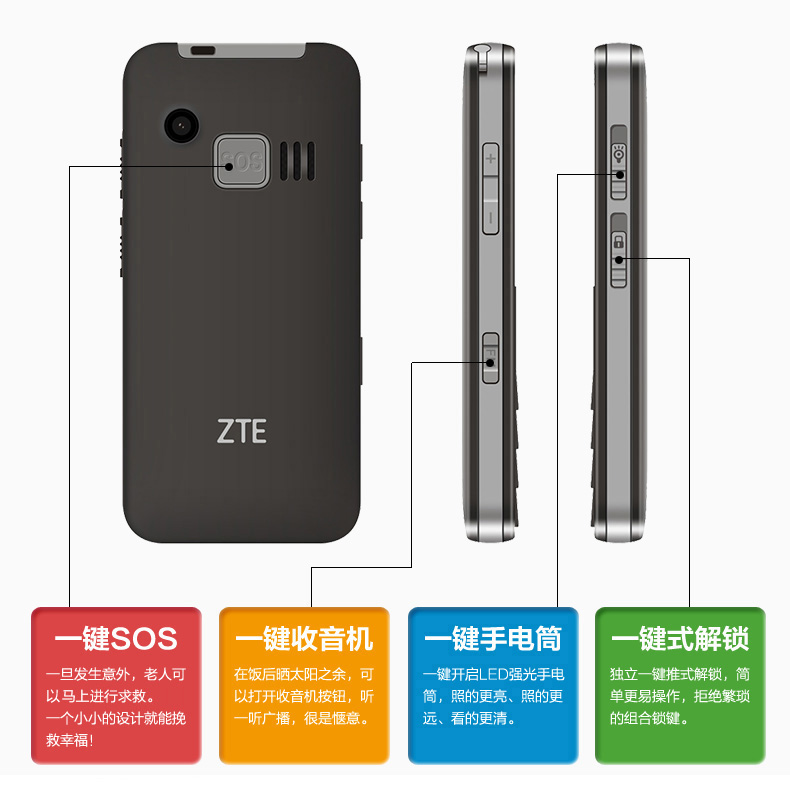 
                                        守护宝 上海中兴 ZTE tech L580  移动/联通 老人手机 白色                