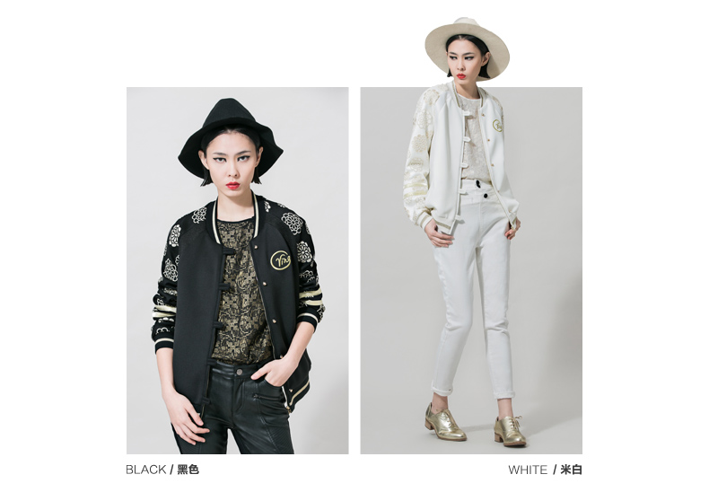 
                                        VING春装新款高端女装刺绣棒球服时尚运动衫修身短款外套夹克9531411011 黑色 XL                