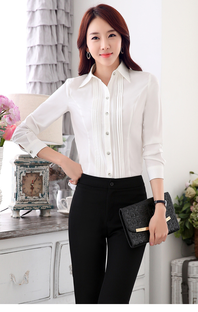 噢邸博 2015秋装新品长袖职业衬衫女韩版酒店工作服职业装衬衣 玫红衬衫+长裤 M
