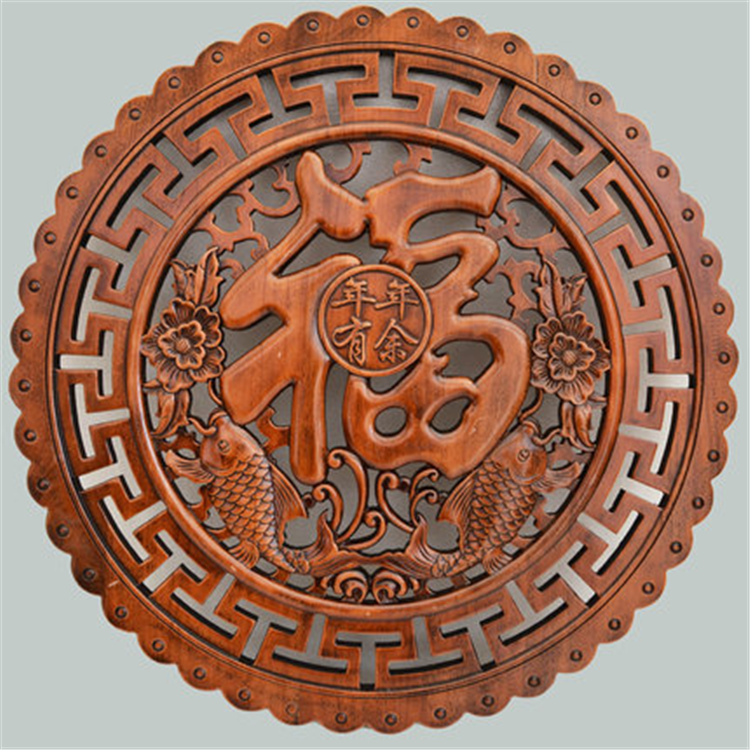 顺通礼坊东阳木雕挂件乔迁搬家礼品壁挂装饰木雕福字圆形挂件香樟木58
