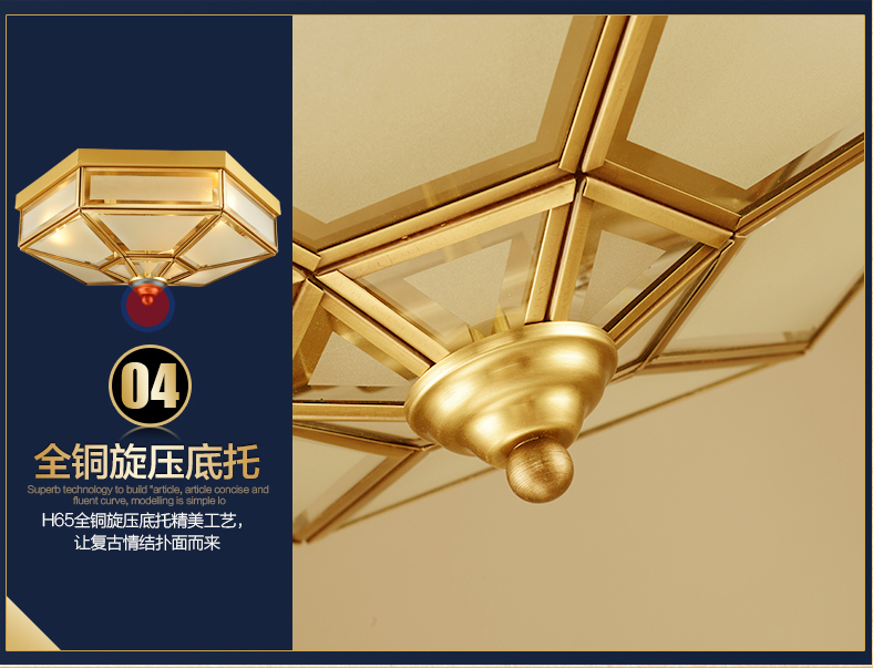 
                                        雄能全铜LED吸顶灯欧式简约阳台过道灯复古玄关灯书房卧室吸顶灯饰 直径36cm                
