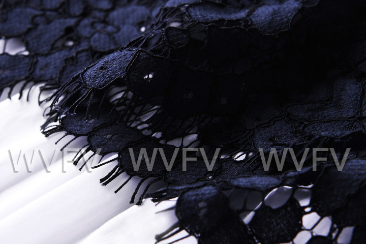 WVFV 2015秋装新款欧美假两蓝色宽松A字圆领镂空长袖蕾丝衫女 T5240 深蓝色 8