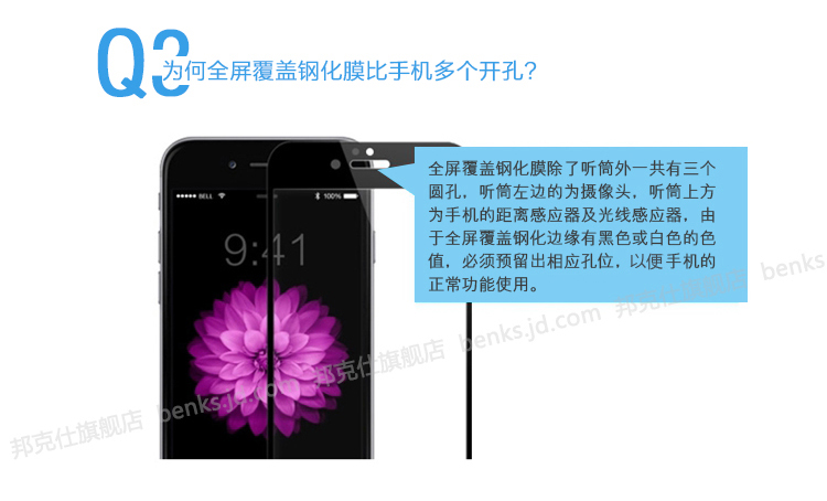 Benks 苹果6s钢化玻璃高清手机贴膜 适用于苹果6s/iPhone6s/6s Plus (0.3mm)钢化背膜-泡芙小姐【5.5英寸】