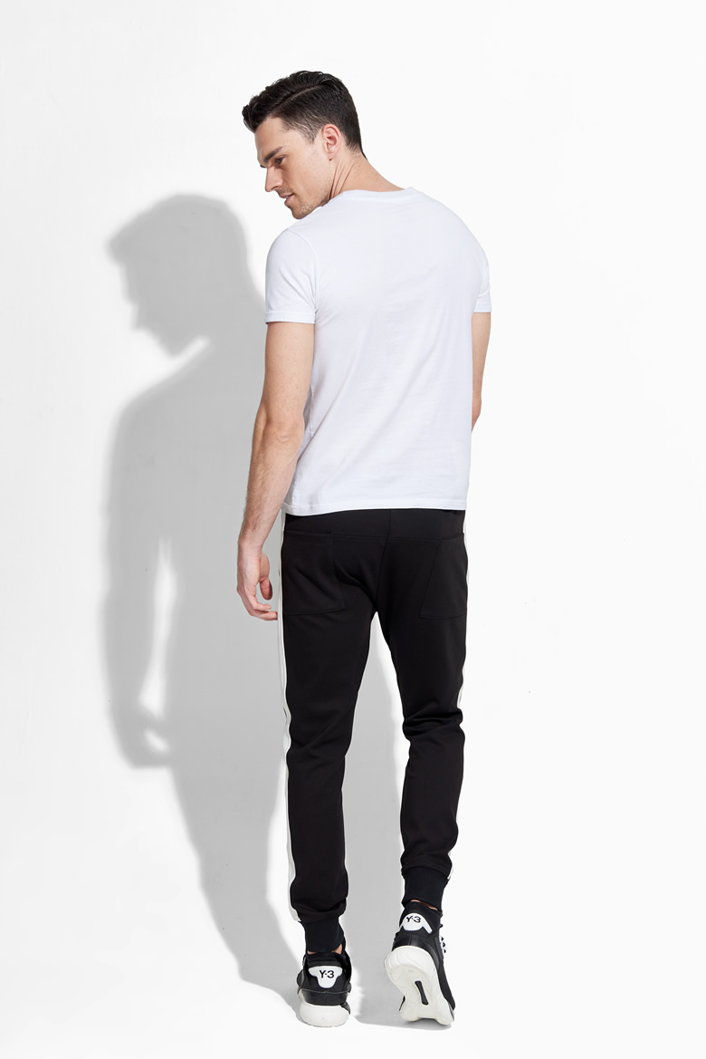 元本 秋冬男士长卫裤修身小脚休闲裤潮流运动裤侧面饰条束脚裤 黑色 s