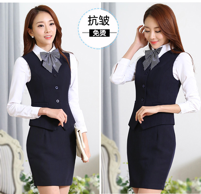 伊木子春款马甲套装女银行酒店前台服务员工作服职业装马甲女952M 红马甲+半裙+衬衫 XL