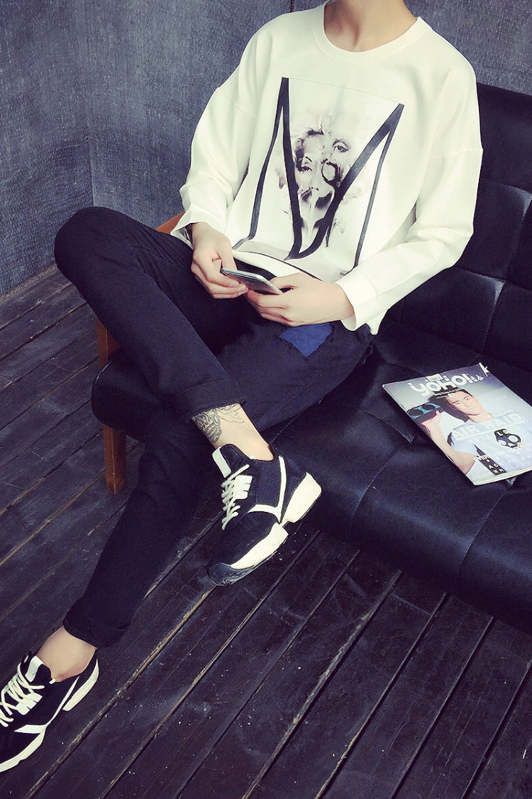 丹杰仕 2015秋装新款薄款卫衣男装日系图案印花潮男士圆领修身卫衣