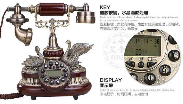 
                                        艾蒂斯 仿古电话机座机欧式电话机老式复古创意时尚 8615C按键款                