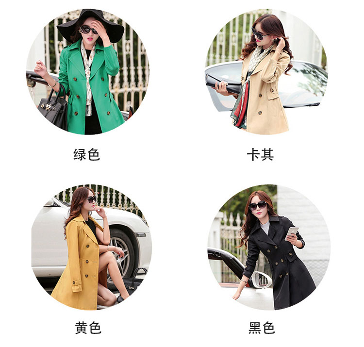 蔓洛(Manluo)2015秋装新款风衣女中长款双排扣腰带外套JM70AF1 绿色 L