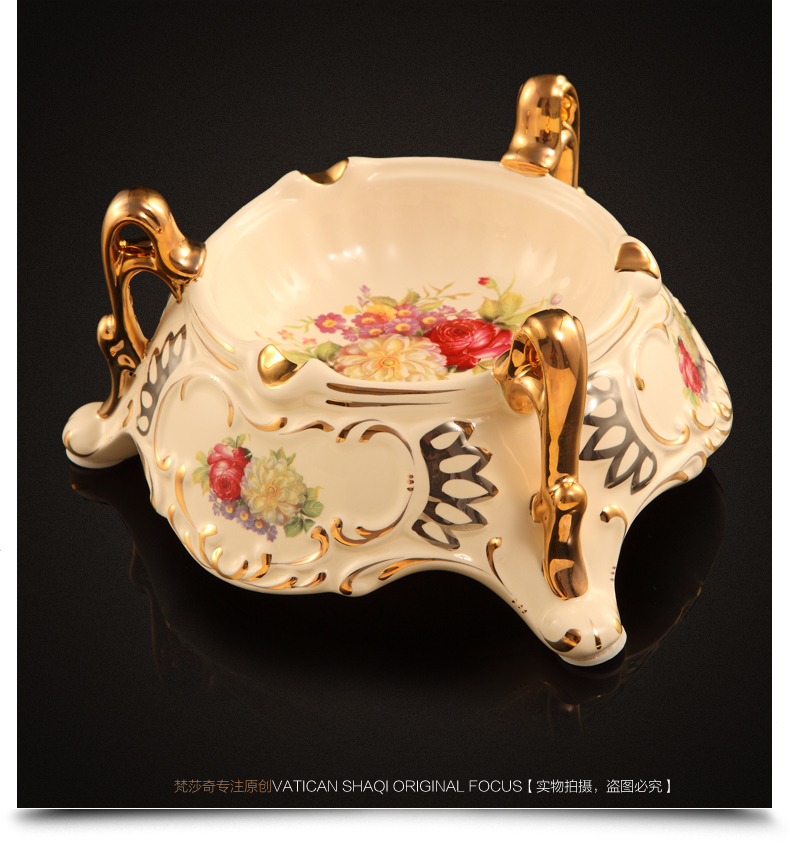 梵莎奇欧式陶瓷烟灰缸 奢华手工描金创意时尚个性烟缸客厅茶几办公送礼品礼物摆件