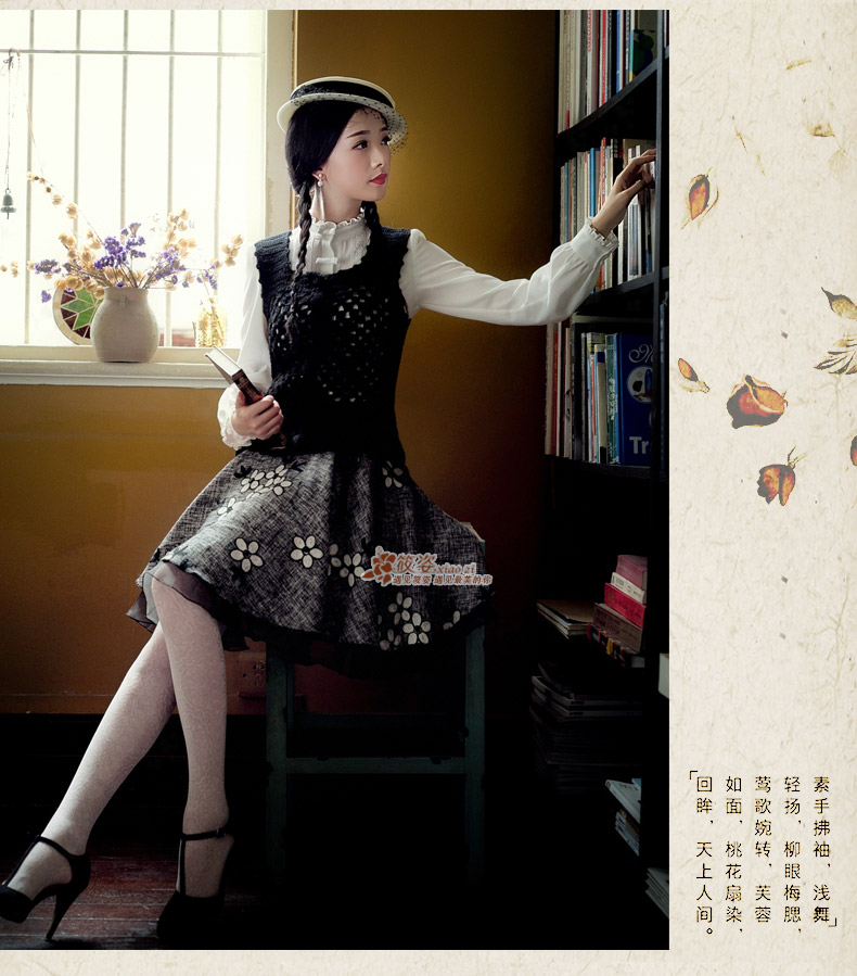 筱姿忆往昔 2015秋冬新款 甜美花朵显瘦蓬蓬裙 淑女网纱半身短裙 花灰色 S