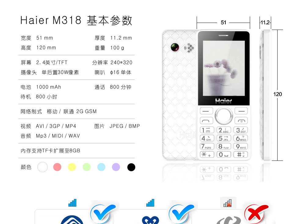 海尔 (Haier) M318 移动/联通 老人手机 梦幻紫
