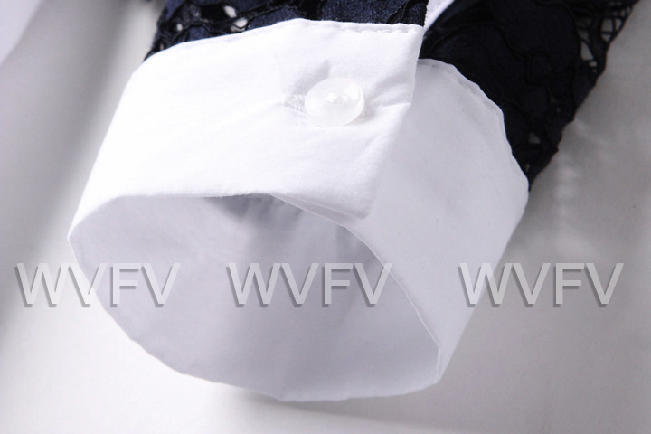 WVFV 2015秋装新款欧美假两蓝色宽松A字圆领镂空长袖蕾丝衫女 T5240 深蓝色 8