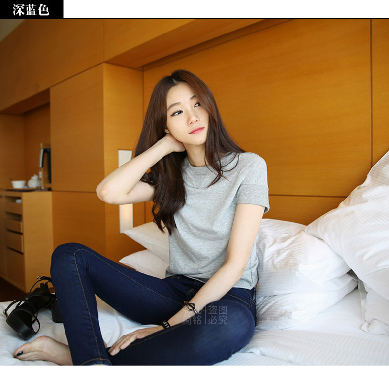 mineeor2016春夏装新款韩版 大码修身显瘦弹力打底小脚休闲牛仔裤女 O098黑灰色加绒 26码