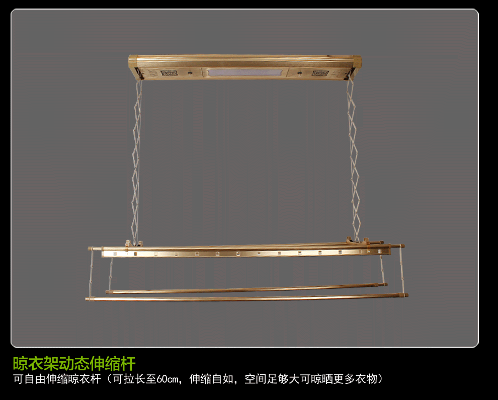 丽美舒阳台电动升降晾衣架智能遥控双杠晒衣架室内晾晒衣架风干紫外线消毒晾衣机 钛金色(1.28m主机)