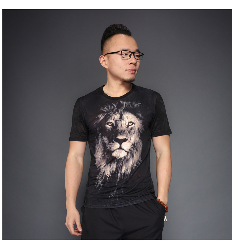 zah 香港潮牌动物3d印花狮子头狮头图案短袖t恤夏装男士创意个性体恤