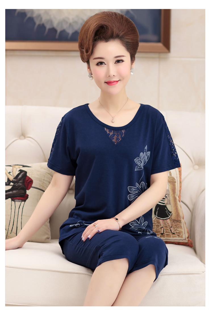 夏季中老年人女士莫代尔睡衣短袖短裤妈妈夏天宽松薄款家居服套装 836