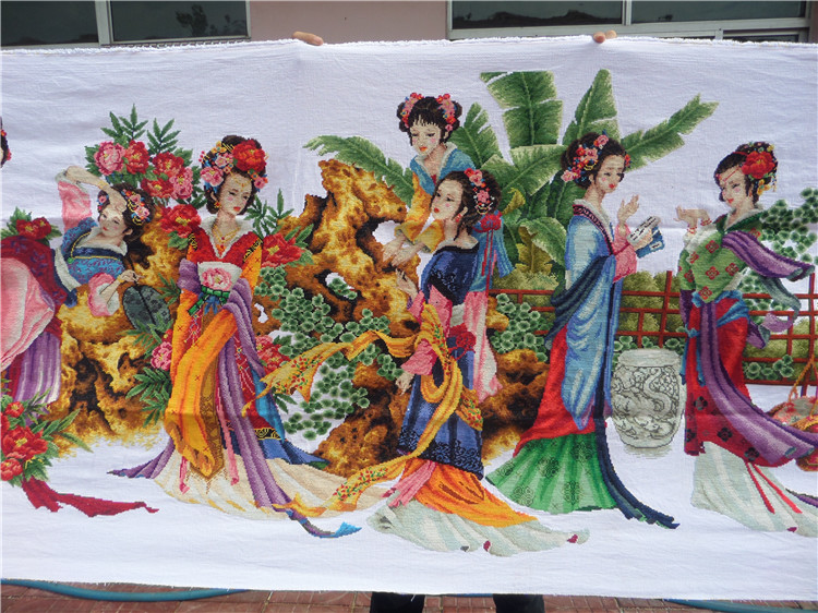 嫣织纯手工绣好的十字绣成品十二金钗红楼群芳琴棋书画客厅装饰刺绣大