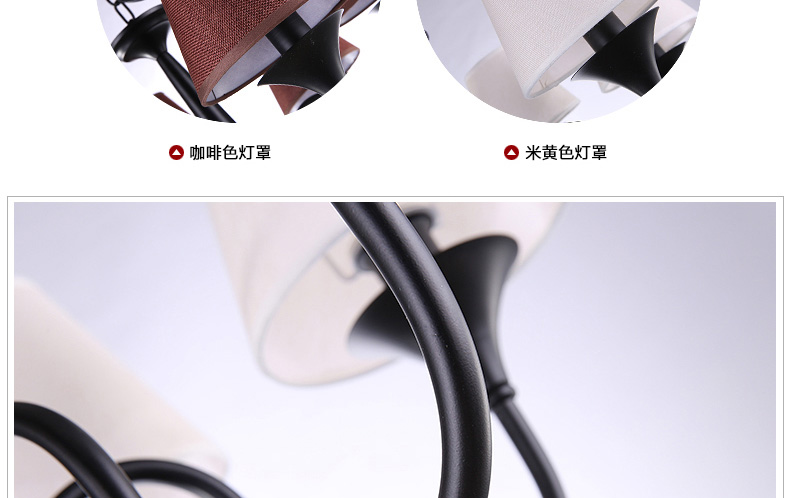 梦晗吊灯欧美式乡村现代简约铁艺客厅卧室灯餐厅灯具灯饰2012 3头米黄色灯罩