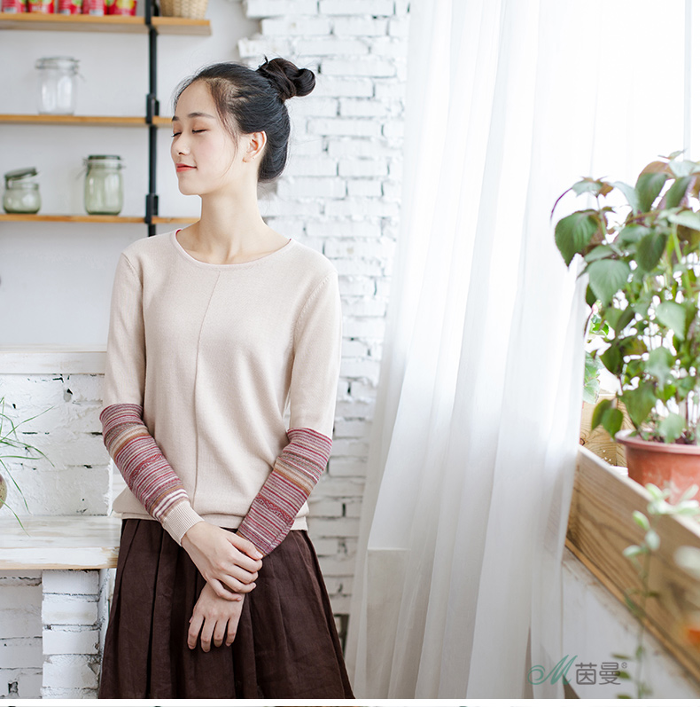 
                                        茵曼秋装简约袖身民族针织衫提花圆领长袖毛衣女【85313$20498】 花灰色 M                