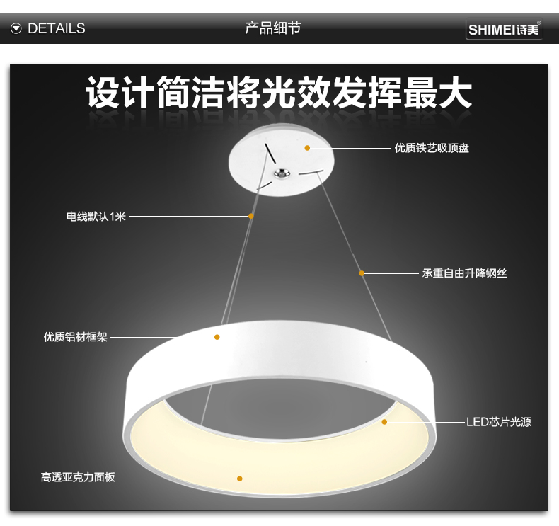 诗美 现代简约led餐厅吊灯客厅吊灯创意个性卧室饭厅吧台北欧吊灯 白色45CM-LED-27W暖光