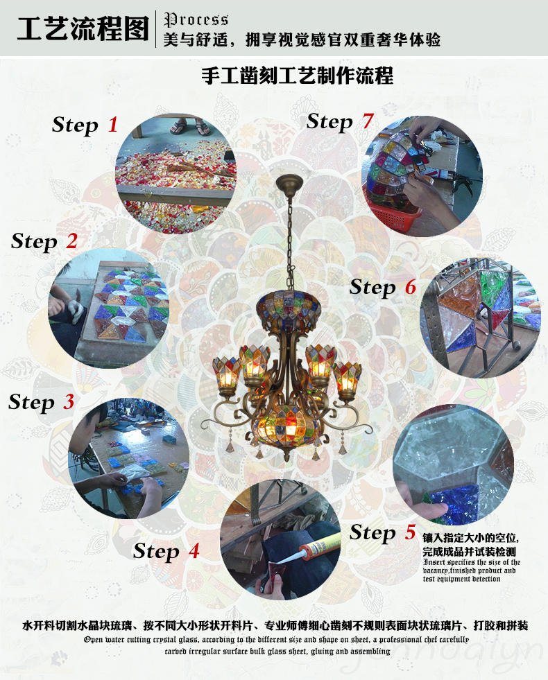 
                                        【支持货到付款】波西米亚 吊灯 欧式客厅灯 餐厅灯卧室灯复式楼灯 灯具 彩色玻璃灯 顶部大罩(下单18天发货)                