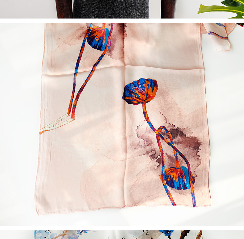 瑞蚨祥 丝巾高档真丝围巾 手工卷边 春秋季桑蚕丝长巾 水墨蓝_现价266