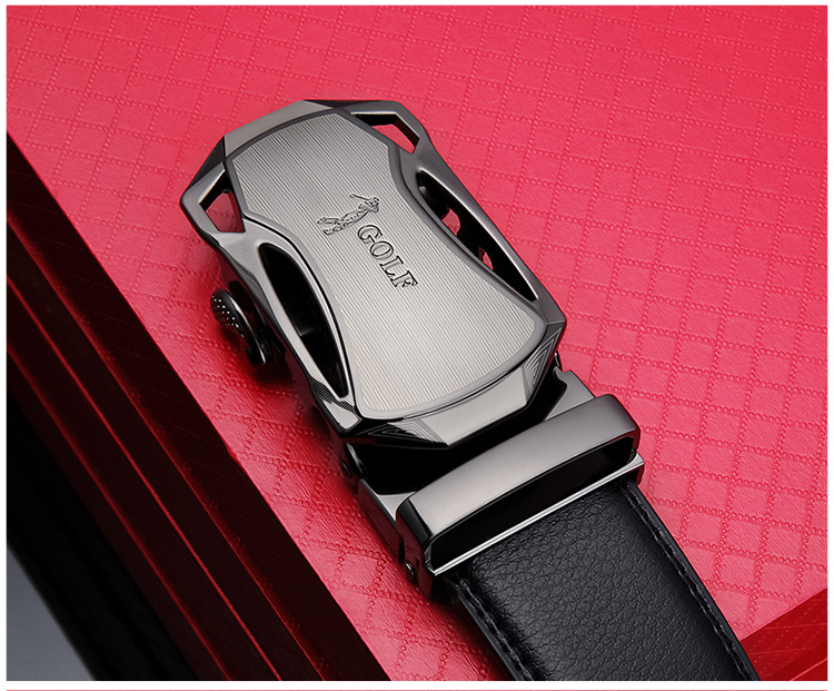 GOLF Leather Men's Belt, Durable Alloy Automatic Buckle, Jeans Waistband, Gift Box Set for Boyfriend Or Father 12