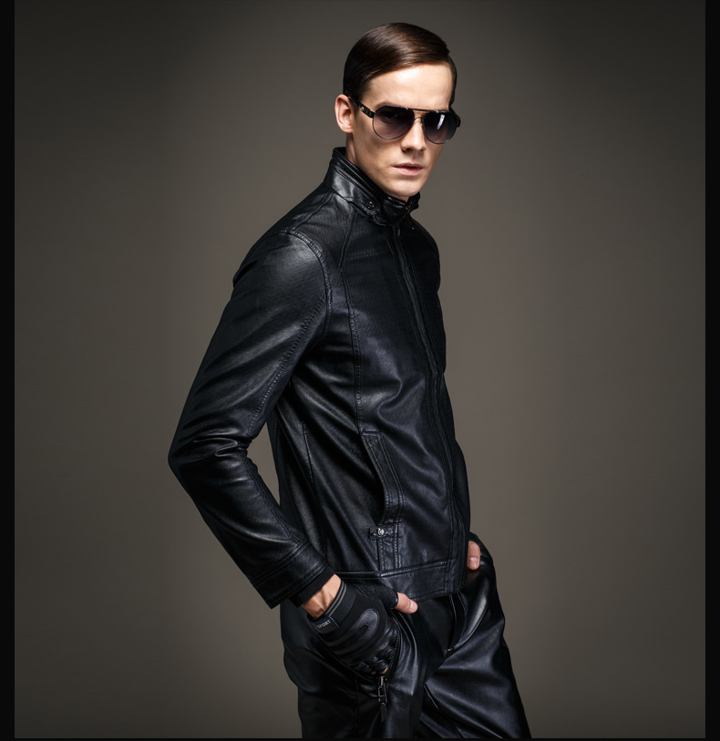 gkgk 秋季男士英伦修身男立领皮夹克外套潮流男装皮衣 棕色 xxl