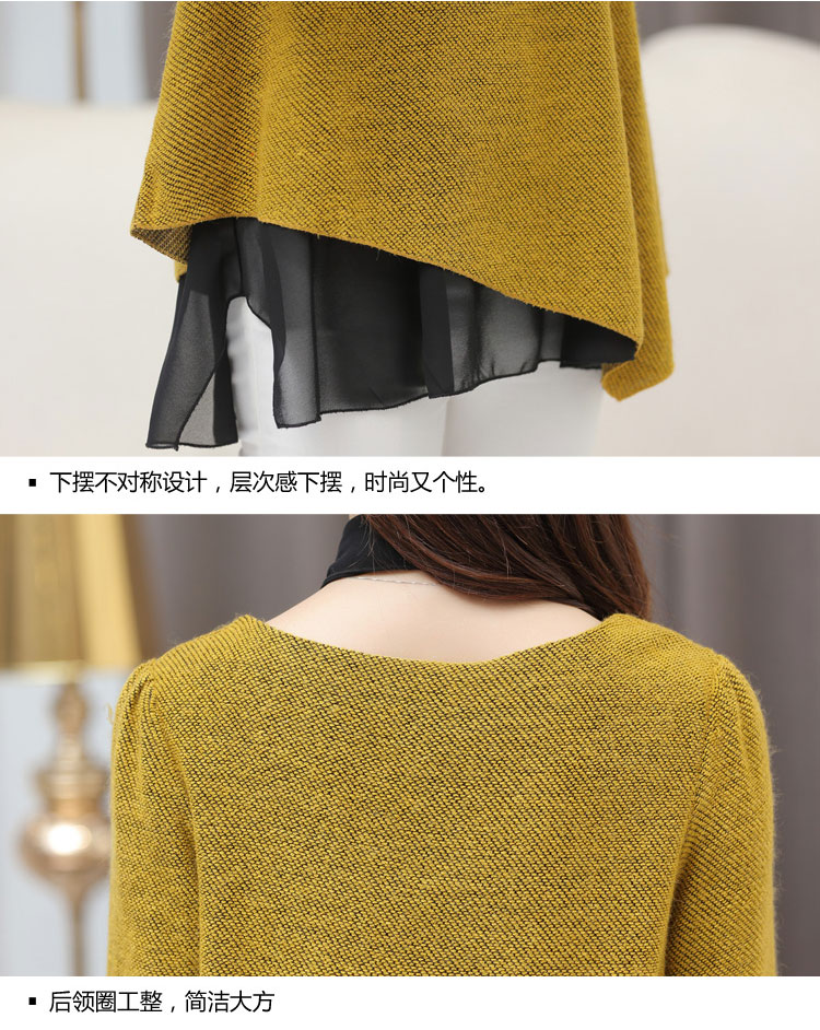 阿奴诗图(EANUSTUI)2015秋冬装新款女时尚百搭宽松长袖雪纺衫A6200 5323黄色 L码