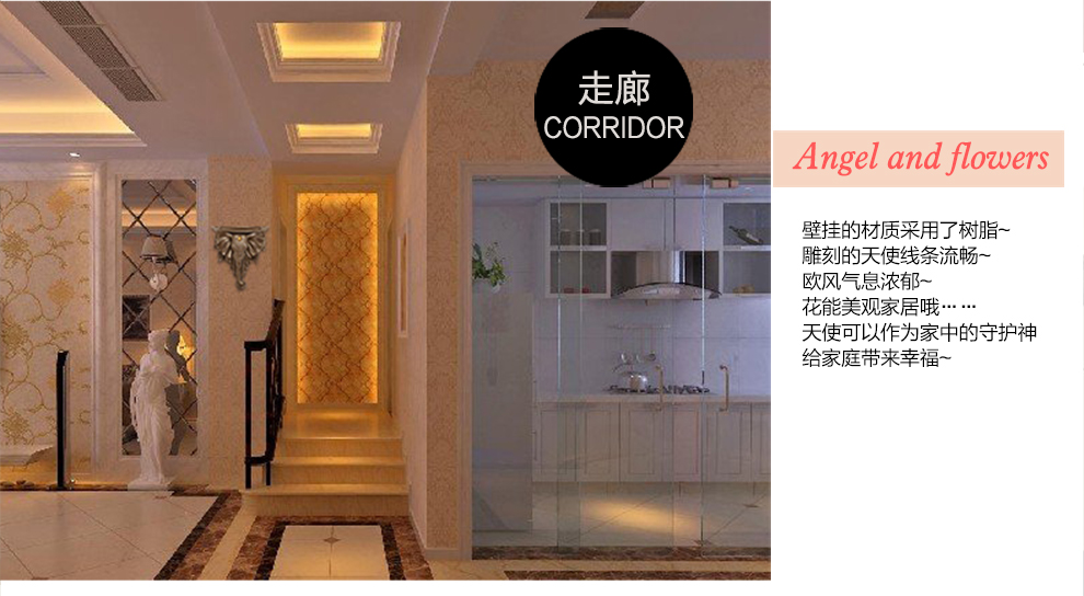
                                        得美莱斯 欧式壁挂 仿真花瓶花篮墙面壁饰挂件花艺工艺品 家居墙上挂饰墙房屋装饰品创意 天使插花壁挂7套餐(带5束花)                