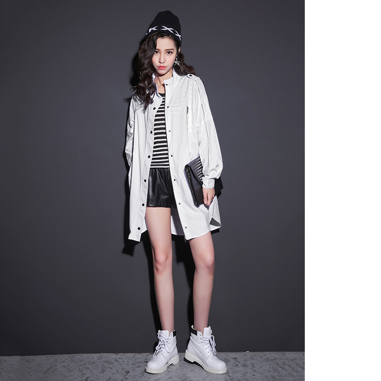 七格格秋新品工装风衣 中长款个性时尚街头风衣 女 黑色 M