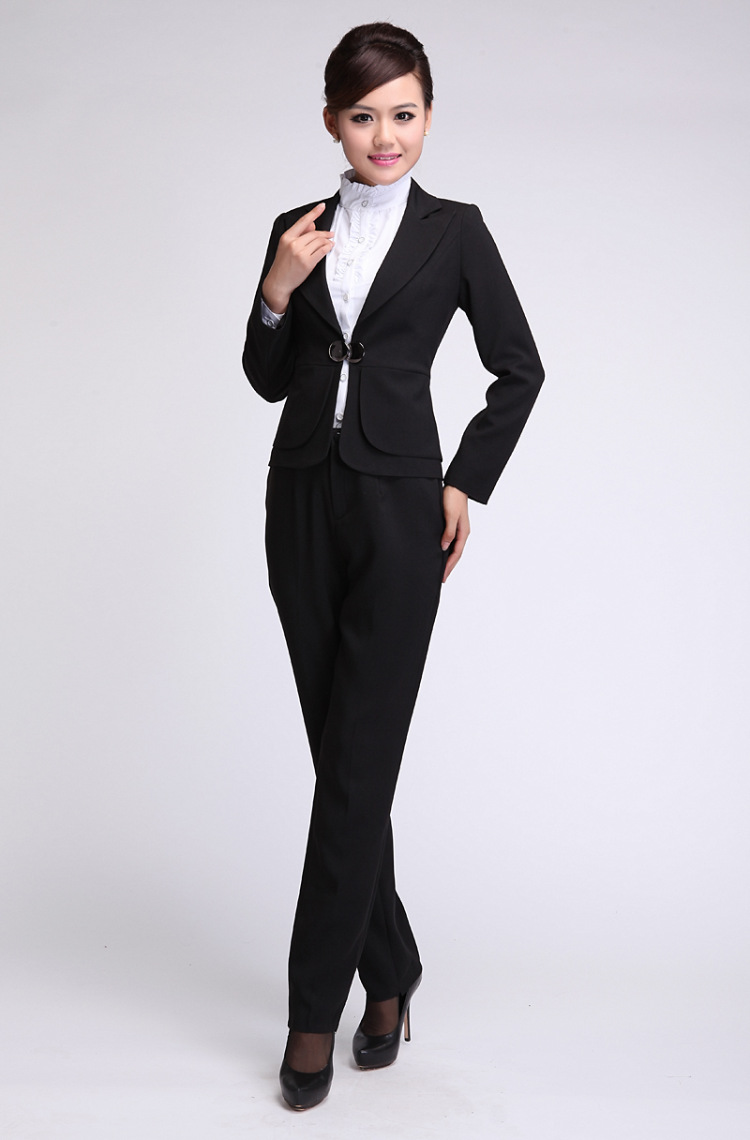 红衣主角2015新款OL职业女套装女士正西装套裙酒店美容师面试工作服 黑色 XXXL