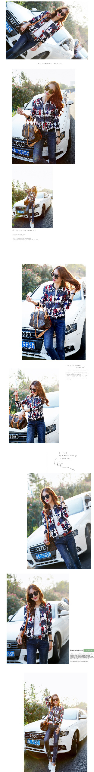 皇厚服饰修身短外套女2015秋季新品女装夹克衫韩版印花简单百搭七分袖棒球服 灰色 M
