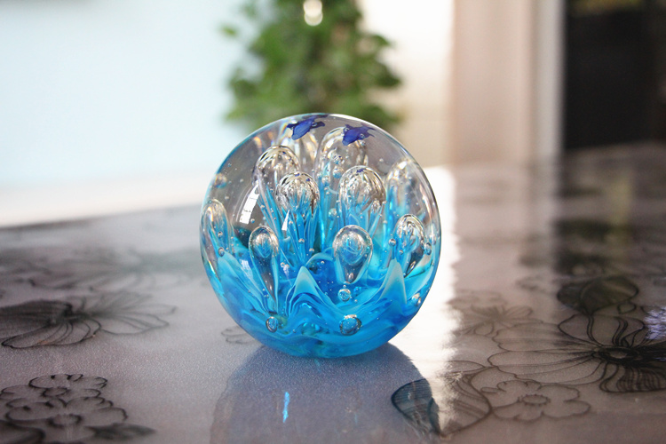 颖牡玻璃装饰品创意生日礼物水晶球摆件海洋小鱼气泡球手工琉璃工艺品