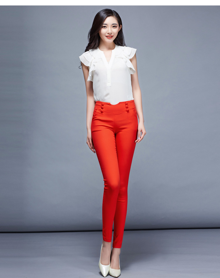 伊蔓朵2015秋季时尚高腰修身显瘦小脚弹力铅笔裤K8819 黑色 S