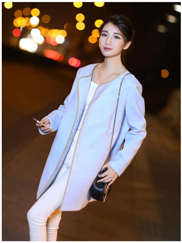 婕芙兰 2015秋装新款韩版中长款呢子风衣外套 5375 明黄色 XL