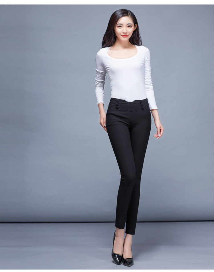 伊蔓朵2015秋季时尚高腰修身显瘦小脚弹力铅笔裤K8819 黑色 S