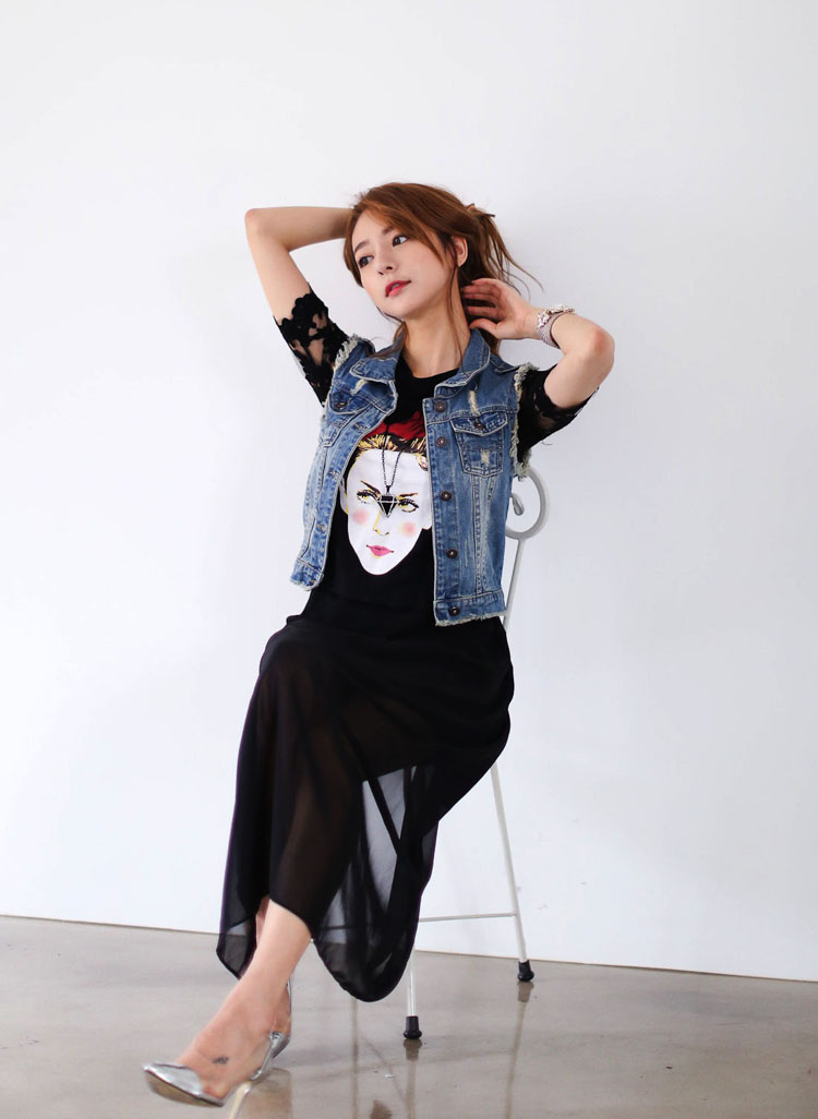 菲时力 2015新春秋时尚韩版牛仔简约百搭女士马甲DB-1F04_593 深蓝色 2XL