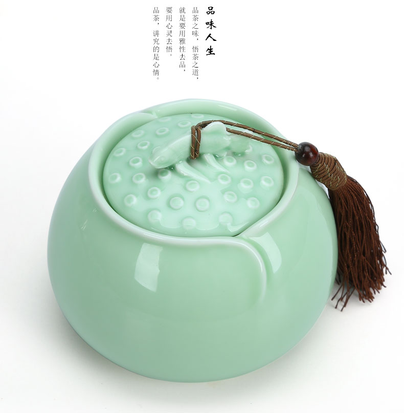 
                                        康韵 龙泉青瓷茶叶罐陶瓷大号密封茶叶罐陶瓷储茶醒茶罐密封储物罐子 青瓷-年年有余茶叶罐                