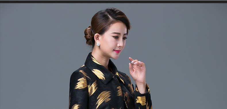 西悦2015新款秋装女式风衣外套 大码单排扣 女风衣修身中长款1295 金丝黑 M