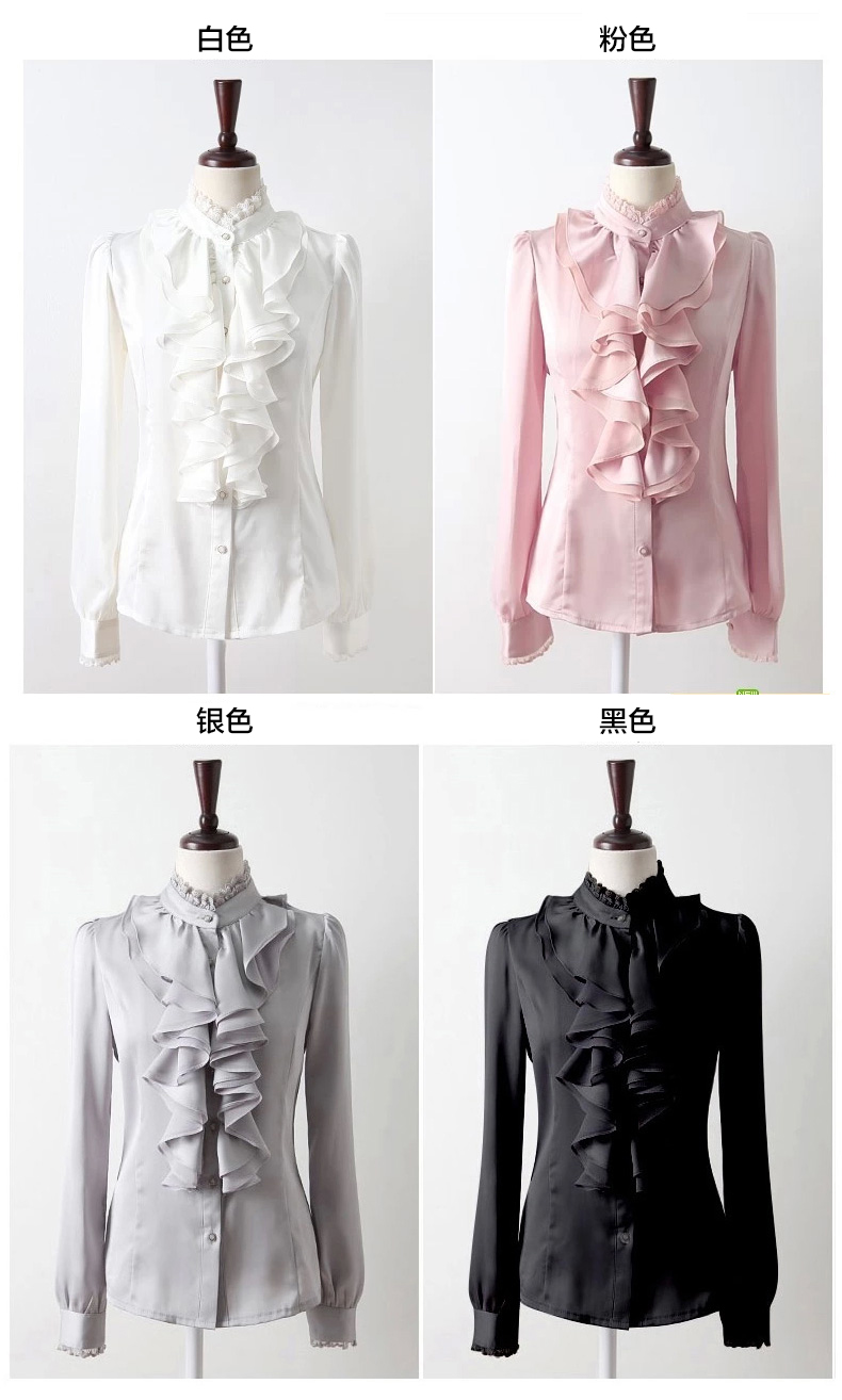 
                                        名诺儿2016秋季职业工作服女士白衬衫女装长袖上衣仿真丝衬衣女荷叶边修身款花边领 662白色 XL                