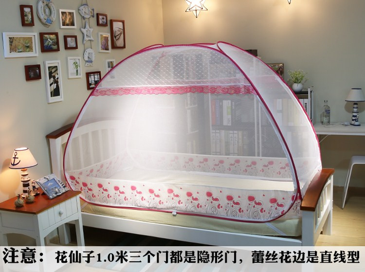 
                                        含羞精灵 免安装蒙古包拉链蚊帐钢丝折叠圆顶蚊帐1 5米 花仙子蓝色-有底 1.5米床                
